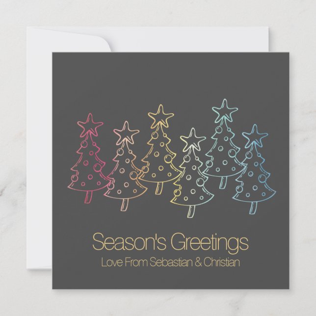 Gay Pride Rainbow Christmas Trees Personalised Holiday Card (Front)