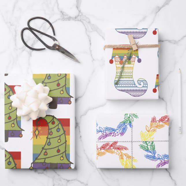 Gay Pride Rainbow Christmas Wrapping Paper Sheet (Front)