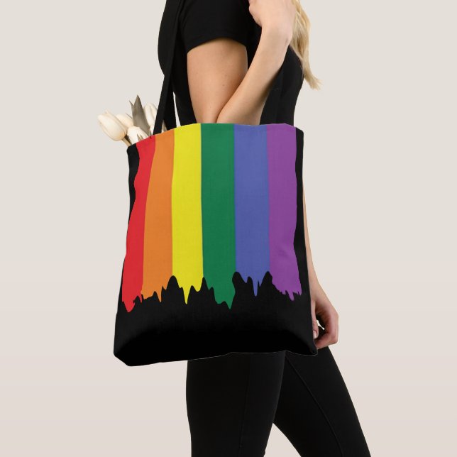 Gay Pride Rainbow Dripping Paint Tote Bag (Close Up)