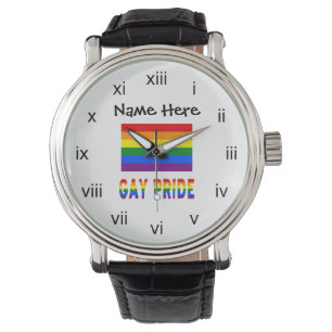 Gay Pride Rainbow Flag Black Personalisation  Watch