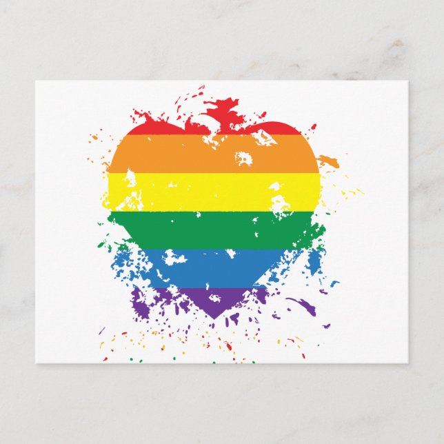 Gay Pride Rainbow Flag Heart Announcement Postcard (Front)