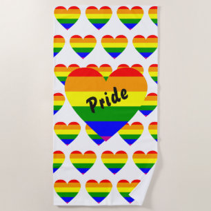 Gay Pride Rainbow Flag Heart Beach Towel