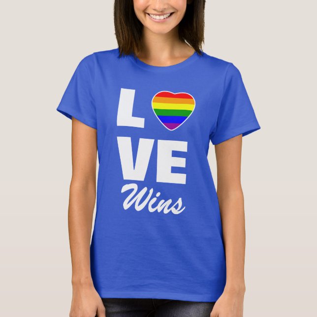 Gay Pride Rainbow Flag Heart Love Wins T-Shirt (Front)