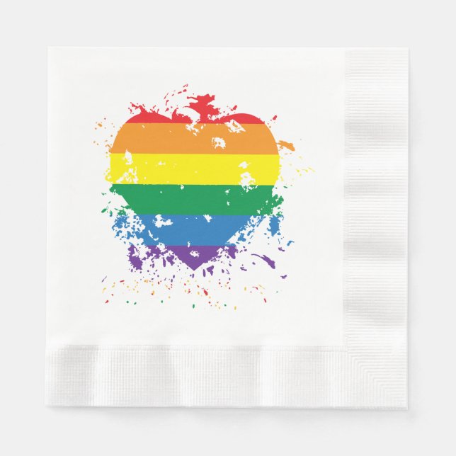 Gay Pride Rainbow Flag Heart Napkin (Front)