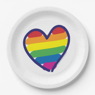 Gay Pride Rainbow Flag Heart Paper Plate