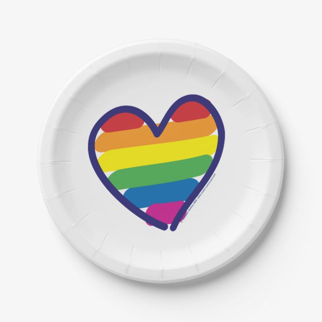 Gay Pride Rainbow Flag Heart Paper Plate (Front)