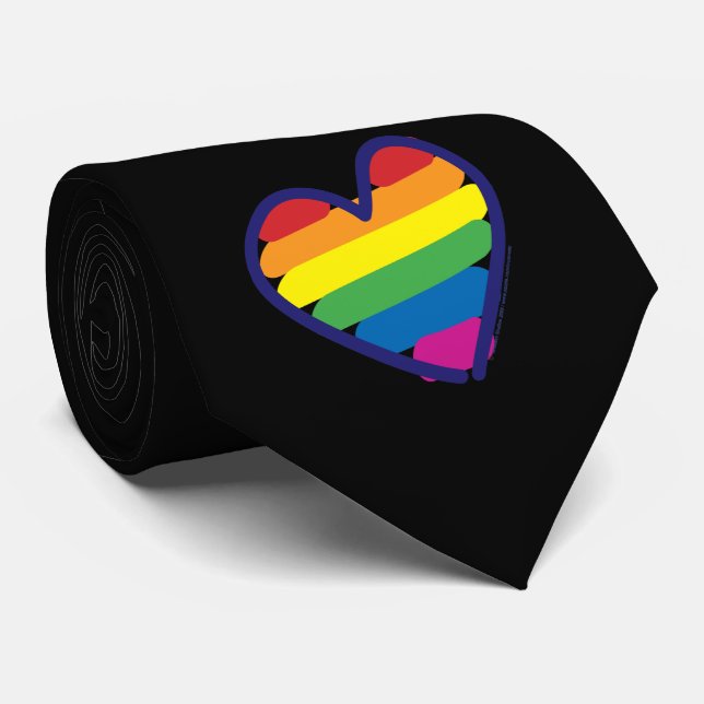 Gay Pride Rainbow Flag Heart Tie (Rolled)