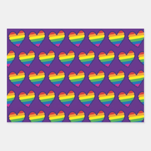 Gay Pride Rainbow Flag Heart Wrapping Paper Sheet (Front)