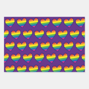 Gay Pride Rainbow Flag Heart Wrapping Paper Sheet