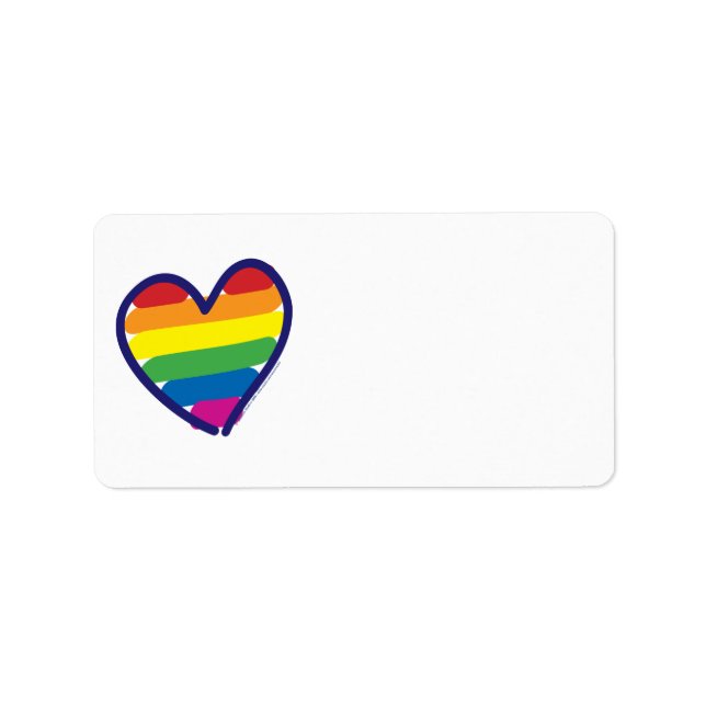 Gay Pride Rainbow Flag Hearts Label (Front)