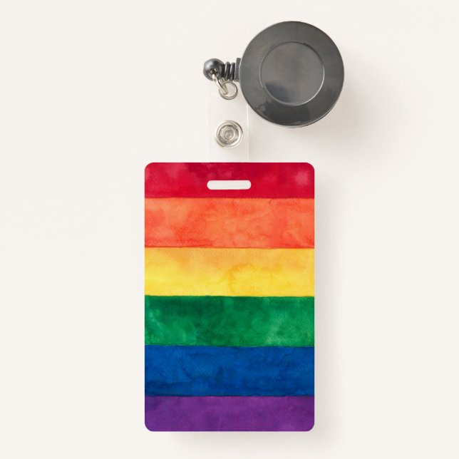 Gay Pride Rainbow Flag ID Badge (Front with Retractable)
