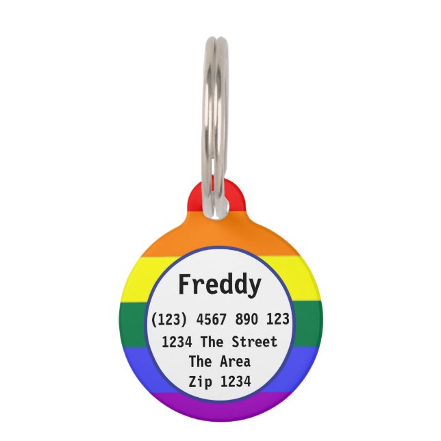 Gay Pride Rainbow Flag ID Name Pet Tag (Front)