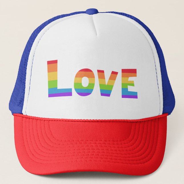 Gay Pride rainbow flag LGBT love is love LGBTQ Trucker Hat (Front)