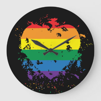 Gay Pride Rainbow Flag Love Heart Large Clock