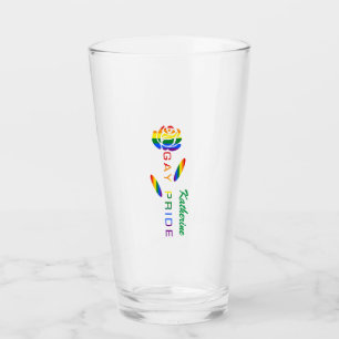 Gay Pride Rainbow Flag Rose Personalised Drinking Glass