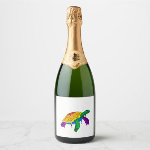 Gay Pride Rainbow Flag Sea Turtle Subtle LGBTQ Sparkling Wine Label