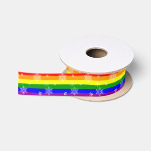 Gay Pride Rainbow Flag snowflakes pattern Satin Ribbon