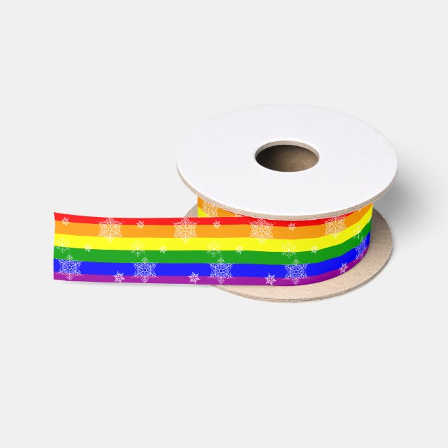 Gay Pride Rainbow Flag snowflakes pattern Satin Ribbon (Spool)