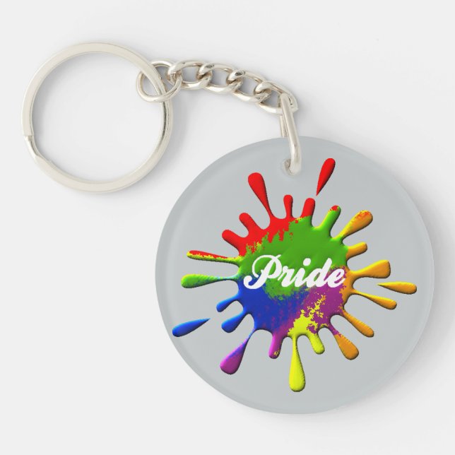 Gay Pride Rainbow Flag Splash Pride Key Ring (Front)
