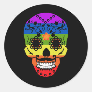 Gay Pride Rainbow Flag Sugar Skull Classic Round Sticker
