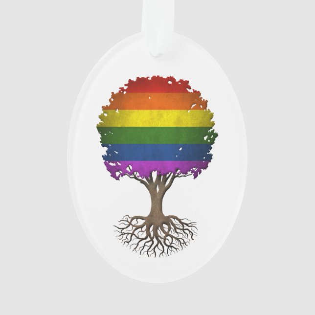 Gay Pride Rainbow Flag Tree of Life Customisable Ornament (Back)