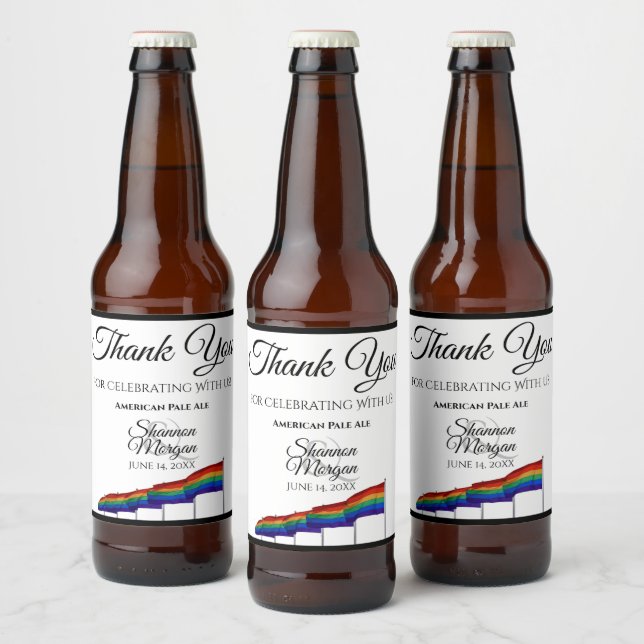 Gay Pride Rainbow Flag Wedding Beer Bottle Label (Bottles)