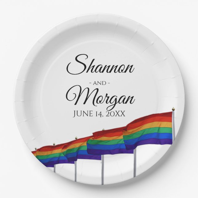 Gay Pride Rainbow Flag Wedding Paper Plates (Front)