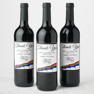Gay Pride Rainbow Flag Wedding Wine Bottle Label