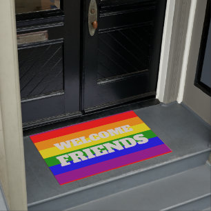 Gay Pride Rainbow flag Welcome Friends Doormat