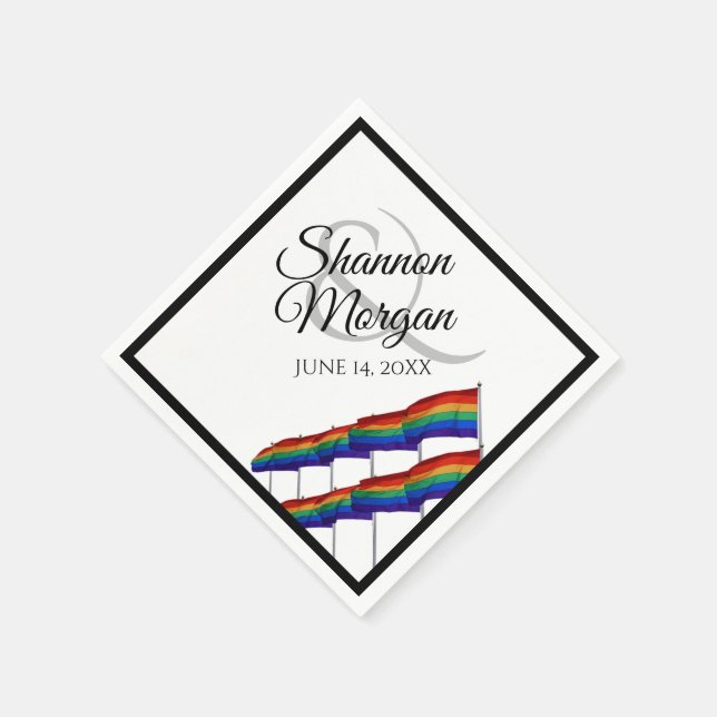 Gay Pride Rainbow Flags LGBTQ Wedding Napkin (Corner)