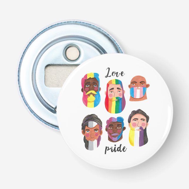 Gay pride rainbow gender flags beard men bottle opener (Front)