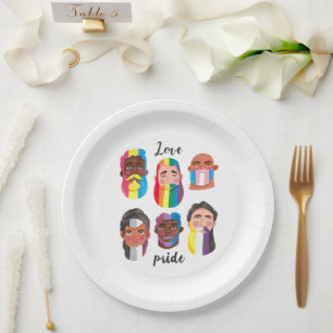 Gay pride rainbow gender flags beard men  paper plate