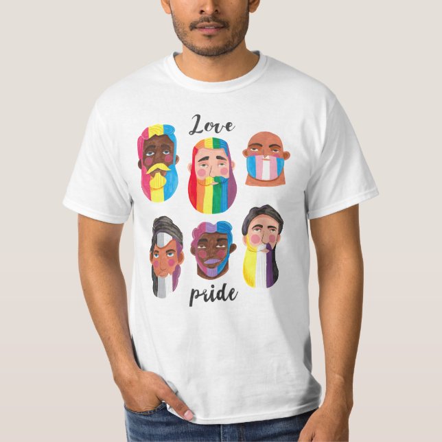 Gay pride rainbow gender flags beard men  T-Shirt (Front)