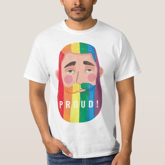 Gay pride rainbow gender flags beard men  T-Shirt (Front)