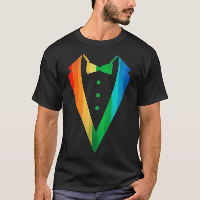 Gay Pride Rainbow Graphic Tuxedo  Men Women  T-Shirt (Front)