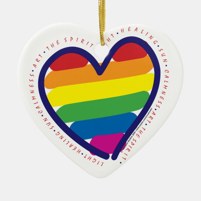Gay Pride Rainbow Heart Ceramic Tree Decoration (Front)