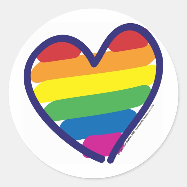 Gay Pride Rainbow Heart Classic Round Sticker (Front)
