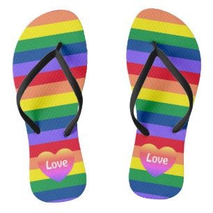 Gay Pride Rainbow Heart LGBTQ Equality  Flip Flops