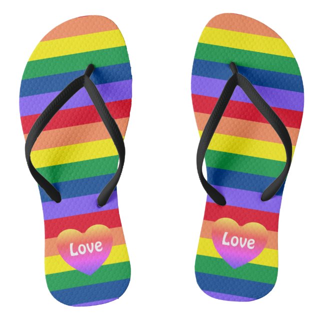 Gay Pride Rainbow Heart LGBTQ Equality  Flip Flops (Footbed)