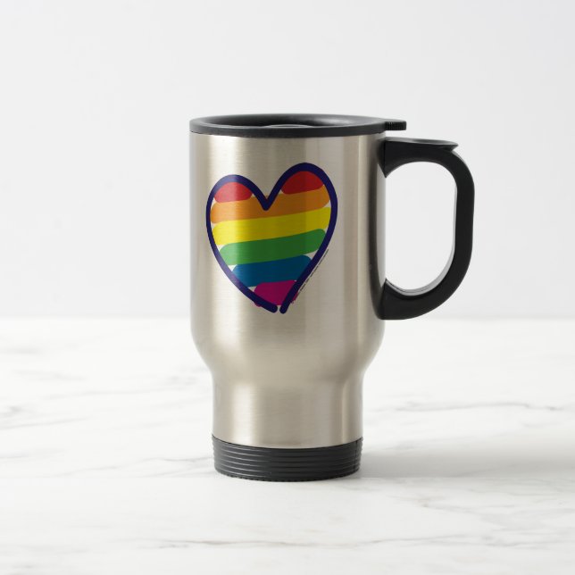 Gay Pride Rainbow Heart Travel Mug (Right)