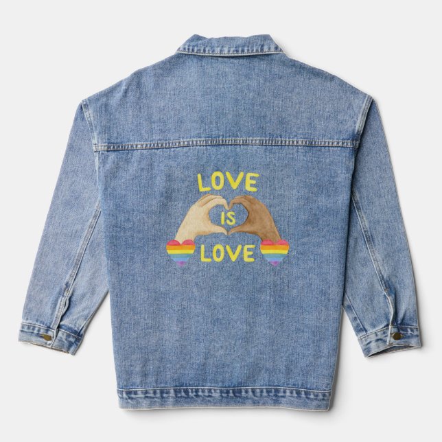 Gay Pride Rainbow Heart Women's Denim Jacket (Back)