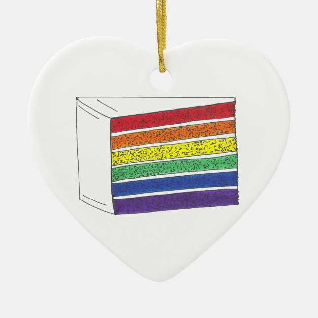 Gay Pride Rainbow Layer Wedding Cake Slice Ceramic Tree Decoration (Front)