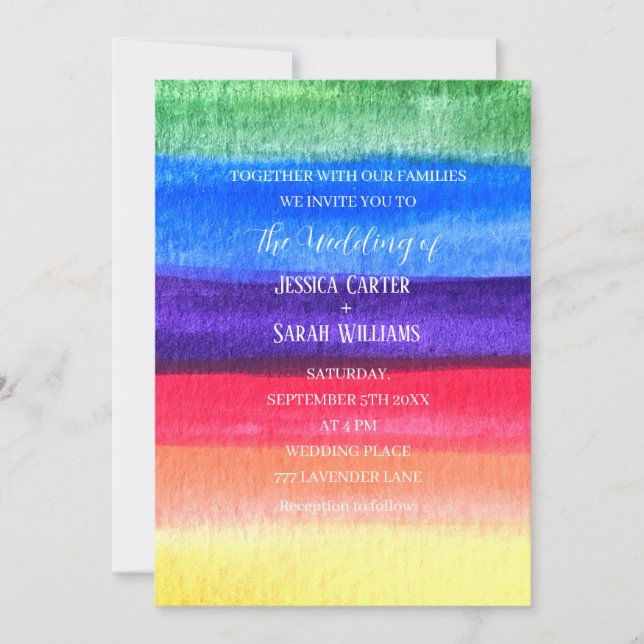 Gay Pride Rainbow Lesbian LGBT Wedding Invitation (Front)