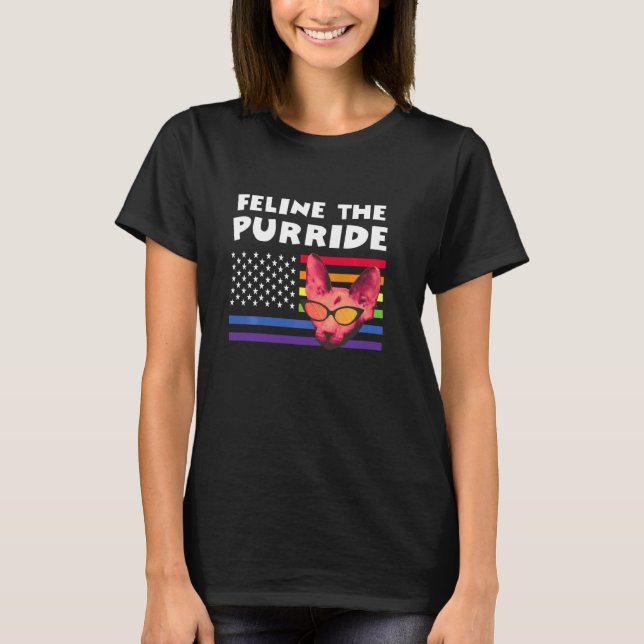 Gay Pride Rainbow Lgbt Feline The Purride Cat Amer T-Shirt (Front)