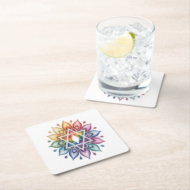 Gay Pride Rainbow LGBT Square Paper Coaster (Insitu)