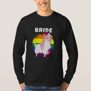 Gay Pride Rainbow Lgbtq Wedding Llama Lesbian Bri T-Shirt