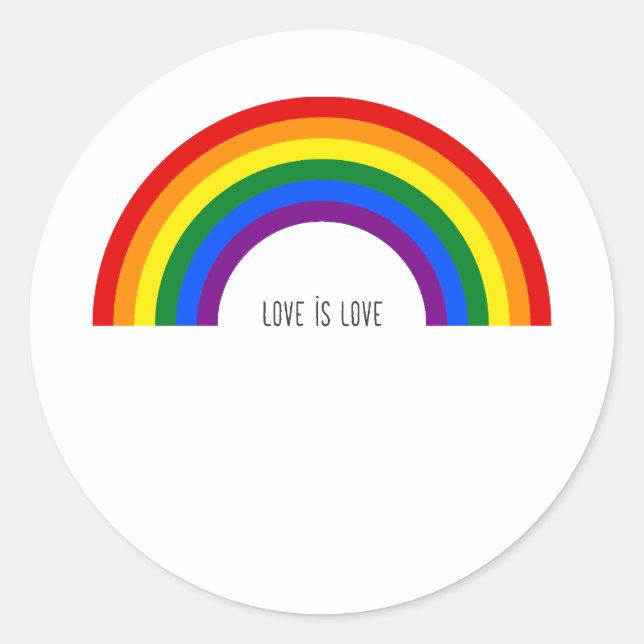 Gay Pride Rainbow. Love is Love. Classic Round Sticker (Front)