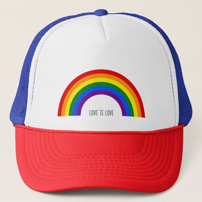 Gay Pride Rainbow. Love is Love. Trucker Hat (Front)