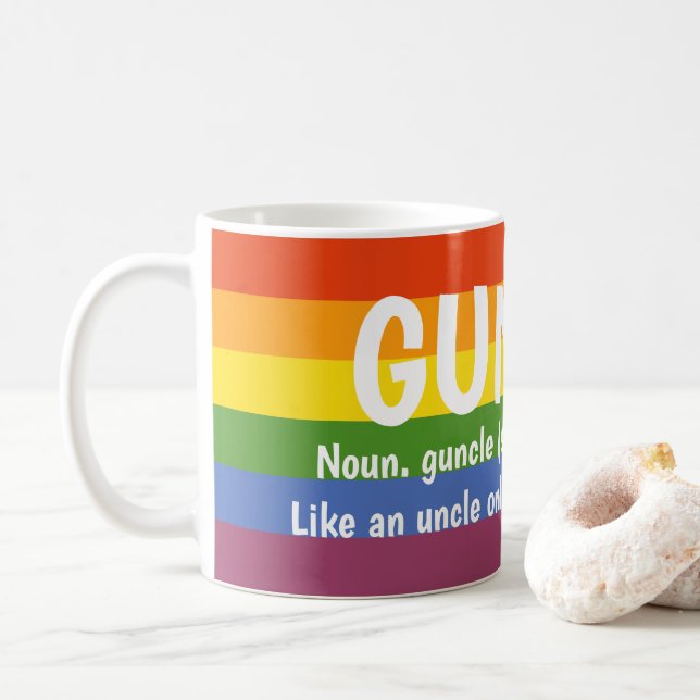 Gay Pride Rainbow Noun Guncle Gay Uncle Slang Coffee Mug (With Donut)
