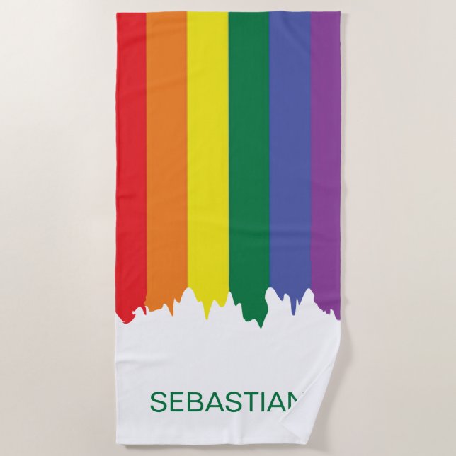 Gay Pride Rainbow Paint Beach Towel (Front)
